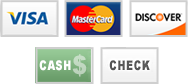 Visa, MasterCard, Discover, Cash, Check